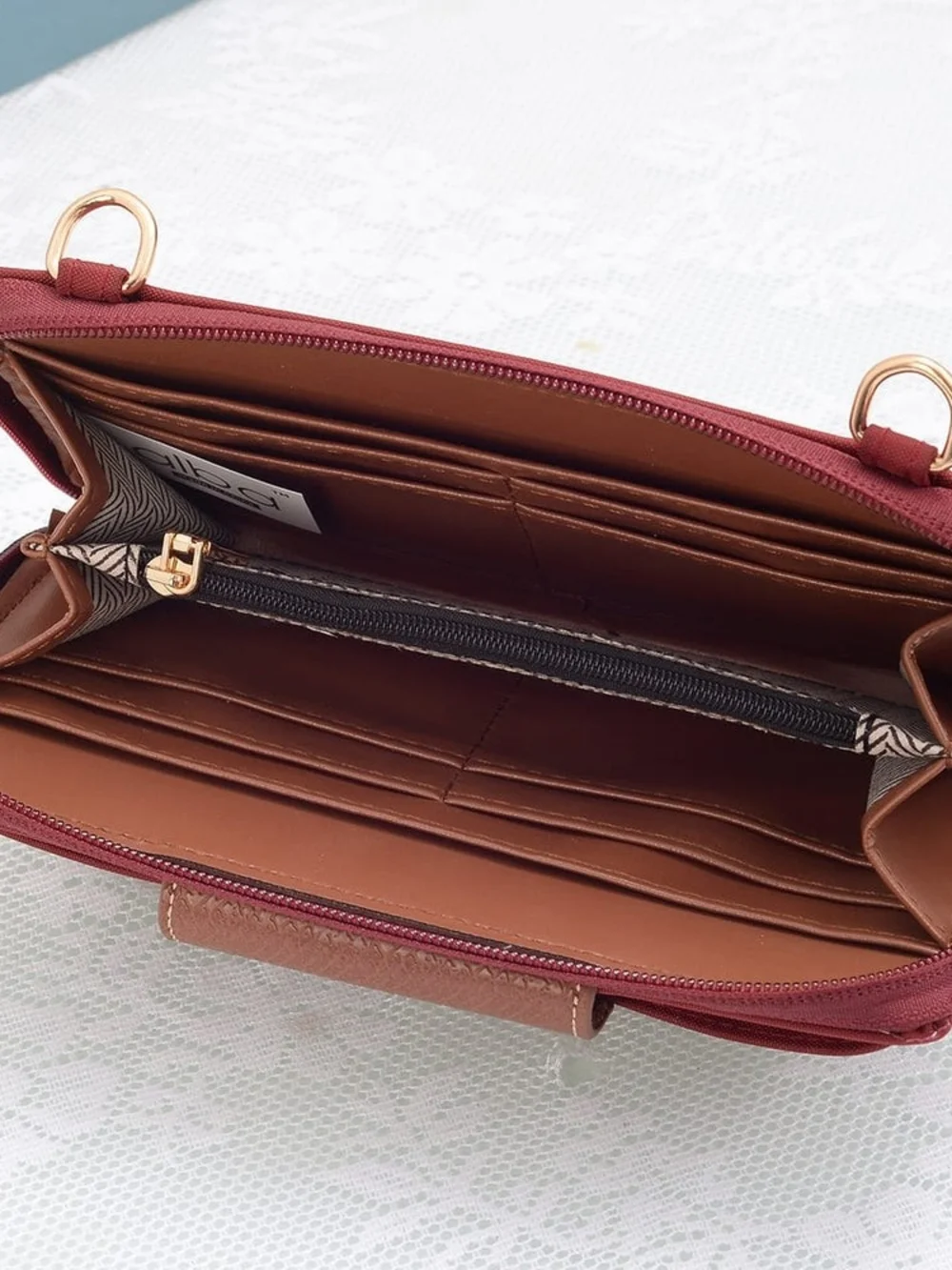 Gray Crossbody Phone Bag with Brown Accent
